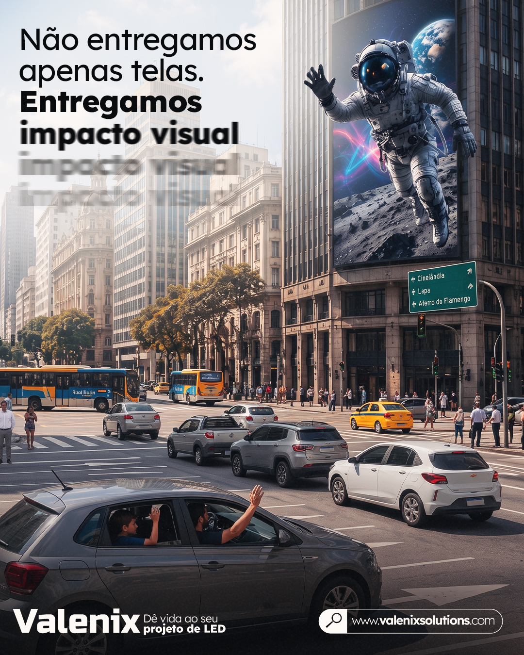 Painel de LED outdoor Valenix aplicado à publicidade em fachada urbana
